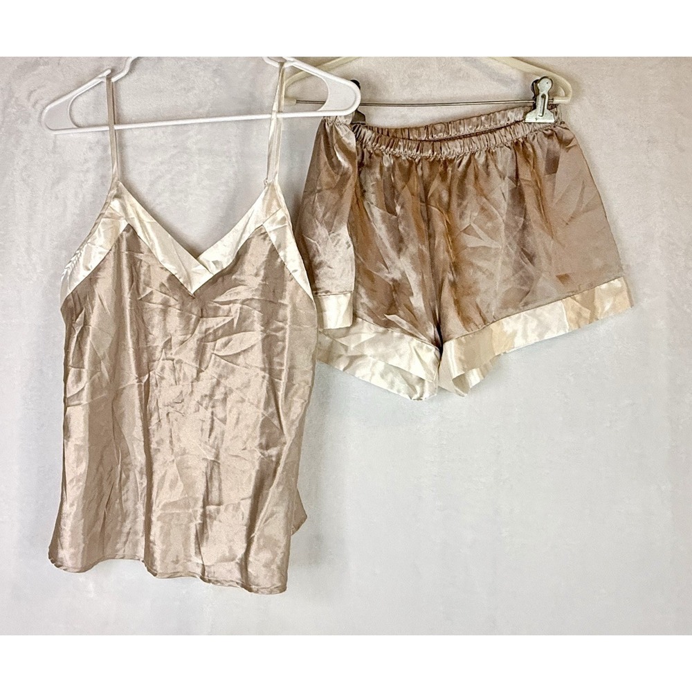 Alexander Del Rossa Satin Pajama Set M Champagne Sleepwear Lounge Y2K